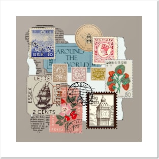 Aesthetic vintage retro stamps letters romantic inspiration gift ideas travel Posters and Art